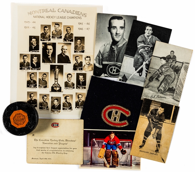 Montreal Canadiens Memorabilia Collection including 1930-31 Stanley Cup Celebration Invitation and 1940s Exhibit Cards 