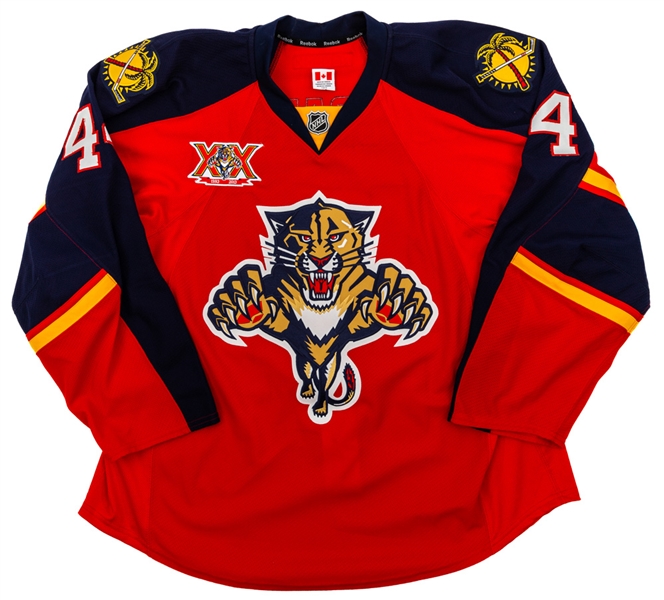 Erik Gudbransons 2013-14 Florida Panthers Game-Issued Jersey with Team COA - 20th Anniversary Patch!