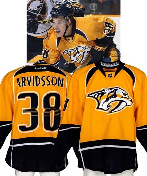 Viktor Arvidssons 2014-15 Nashville Predators "NHL Debut" Game-Worn Jersey with Team LOA - Photo-Matched! 