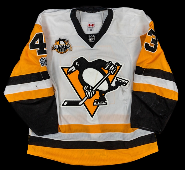 Conor Shearys 2016-17 Pittsburgh Penguins Game-Worn Jersey with Team and JerseyTRAK LOAs - Penguins 50 Years Patch! - Stanley Cup Championship Season! - Photo-Matched!