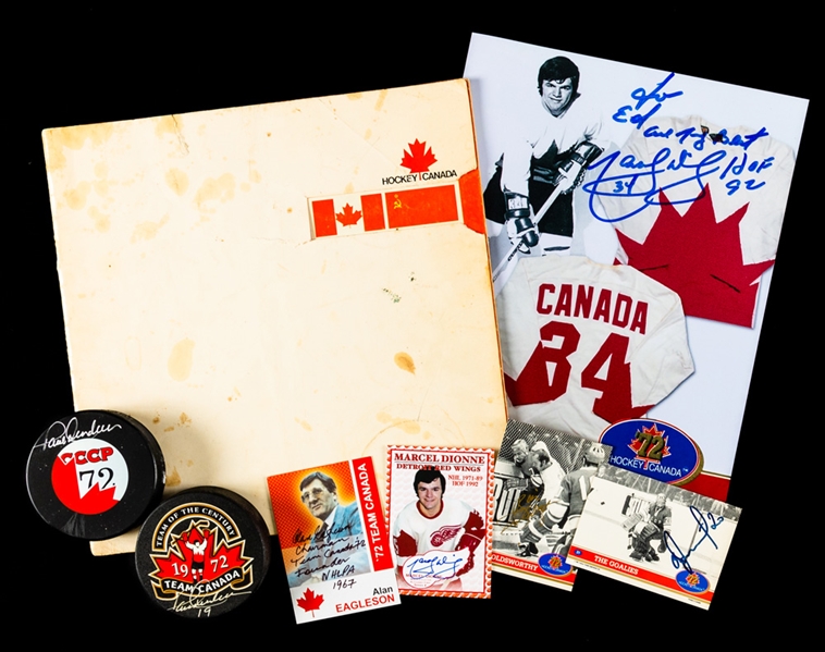 1972 Canada-Russia Series Hockey Showdown Book Signed by 18 Players Plus Assorted Signed 1972 Series Items (6) with LOA