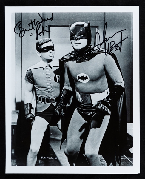Batman Collection Including Adam West and Burt Ward Dual-Signed Photo (JSA Cert), Anne Hathaway Signed Photo (Beckett COA), 2005 Topps Batman Begins Movie Memorabilia Card and Frame