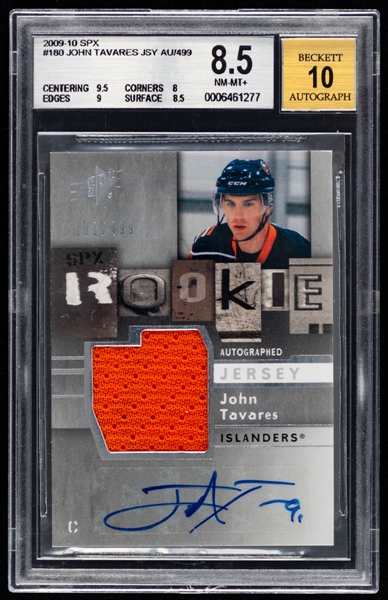 2009-10 Upper Deck SPX Rookie Autographed Jersey Hockey Card #180 John Tavares (301/499) (Graded Beckett 8.5 / Auto 10)