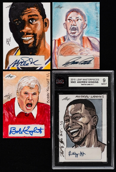2010s Leaf Trading Card, Famous Fabrics and Sport Kings Basketball Cards (17) Including Executive Collection Masterpiece Autographs, 1/1 Signed Sketch Cards and Patch Cards
