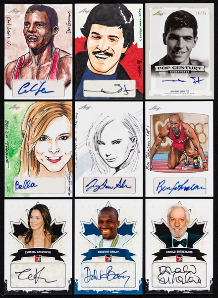 2000s/2020s Leaf Trading Card and ITG Athletes and Entertainers Cards (17) Including Executive Collection Autographs, 1/1 Signed Sketch Cards and Pop Century Signatures