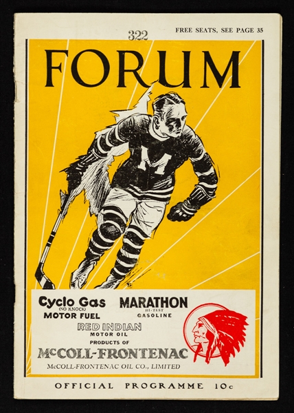 November 25th 1930 Montreal Forum Program - Montreal Maroons vs New York Rangers - 8 HOFers in Line-Up! 
