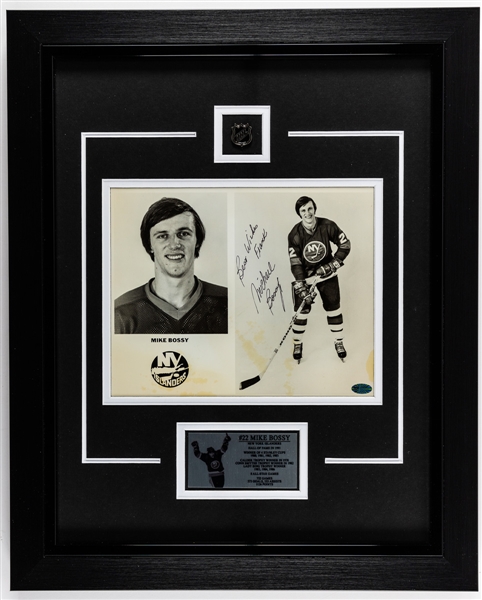 Deceased HOFer Mike Bossy Vintage-Signed New York Islanders Photo Framed Display with COA (17" x 21")