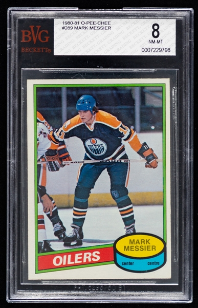 1980-81 O-Pee-Chee Hockey Card #289 HOFer Mark Messier Rookie (Graded Beckett 8) Plus Additional Card