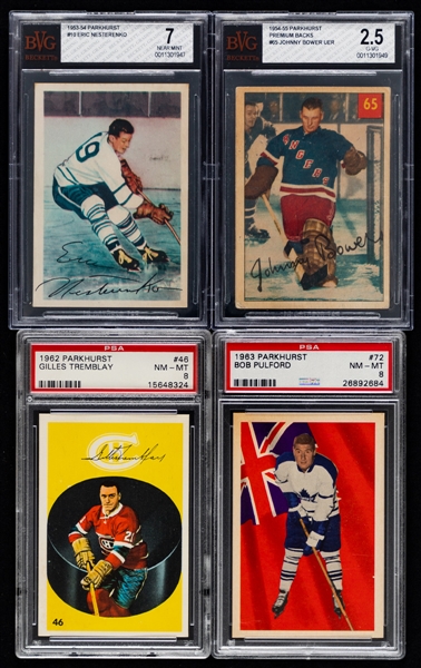 1951-52 to 1963-64 Parkhurst Hockey Cards Including #10 Eric Nesterenko Rookie (Beckett 7) and #65 HOFer Johnny Bower Rookie (Premium Back - Beckett 2.5) - Most Cards Graded