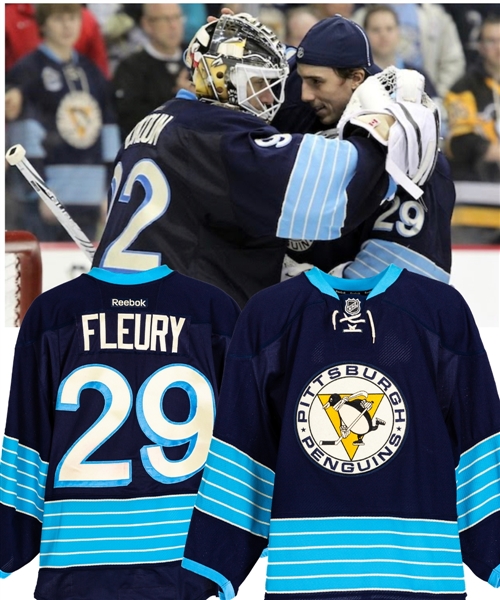 Marc-Andre Fleurys 2012-13 Pittsburgh Penguins Game-Worn Alternate Jersey with Team LOA - Photo-Matched!