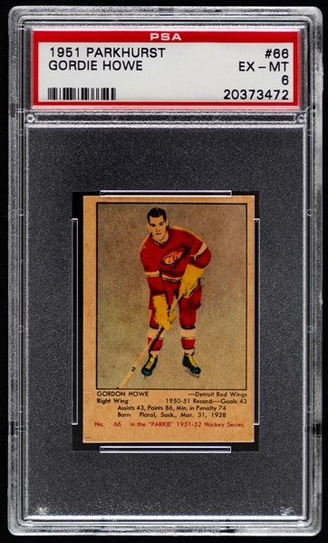 1951-52 Parkhurst Hockey Card #66 HOFer Gordie Howe Rookie – Graded PSA 6