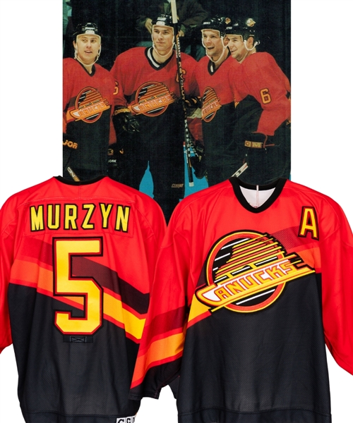 Dana Murzyns 1996-97 Vancouver Canucks Game-Worn Alternate Captains Third Jersey with Team LOA