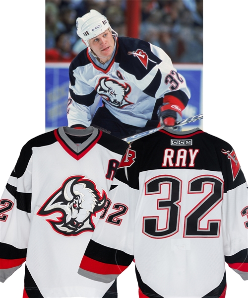 Rob Rays 2000-01 Buffalo Sabres Game-Worn Alternate Captains Jersey with Team COA - Customized Fight Strap!