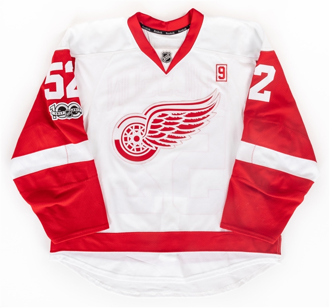 Jonathan Ericssons 2016-17 Detroit Red Wings Game-Worn Jersey with Team COA - Gordie Howe Memorial Patch! – NHL Centennial Patch! - Photo-Matched!