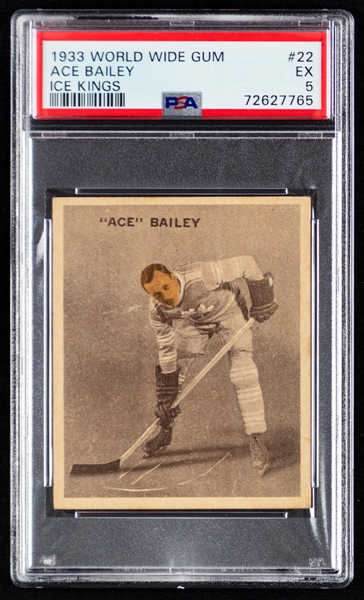1933-34 World Wide Gum Ice Kings V357 Hockey Card #22 HOFer Irvine "Ace" Bailey Rookie - Graded PSA 5