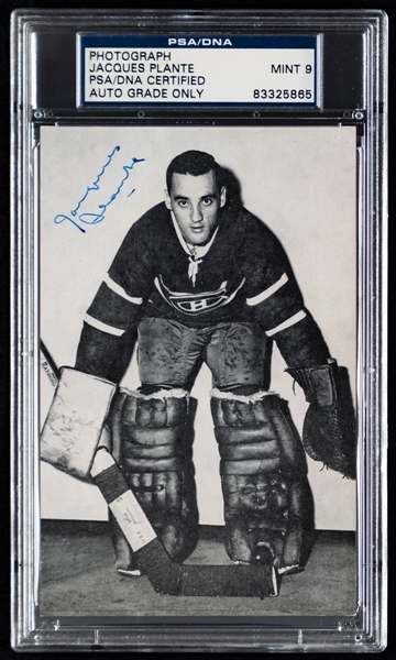 Deceased HOFer Jacques Plante Signed 1950s Montreal Canadiens Postcard - Autograph Graded PSA/DNA MINT 9