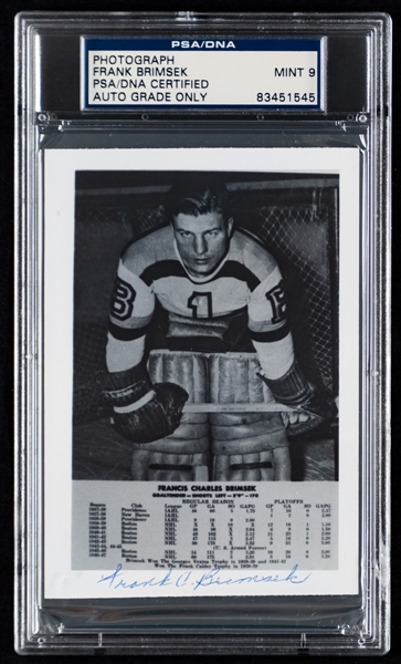 Deceased HOFer Frank Brimsek Signed Boston Bruins Photo - Autograph Graded PSA/DNA MINT 9 