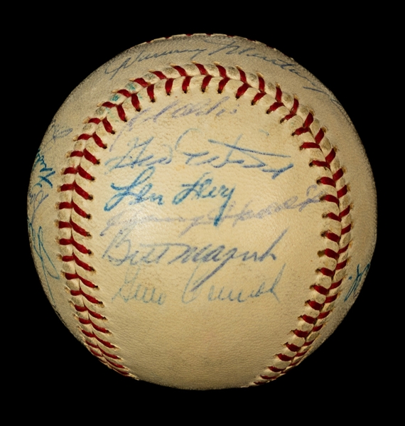 Pittsburgh Pirates 1960 World Series Champions Team-Signed Official Warren C. Giles National League Ball by 19 with JSA LOA Inc. HOFer Bill Mazeroski