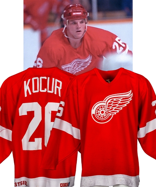 Joey Kocurs 1987-88 Detroit Red Wings Game-Worn Jersey with LOA - Team Repairs!