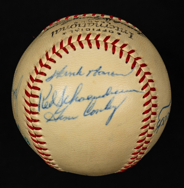 Milwaukee Braves 1958 Multi-Signed Official International League Ball by 9 with JSA LOA Inc. HOFers Hank Aaron and Red Schoendienst