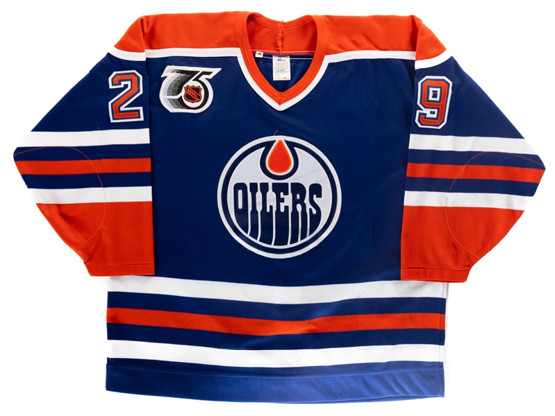 Louie Debrusks 1991-92 Edmonton Oilers Game-Worn Jersey with LOA - NHL 75th Anniversary Patch! 