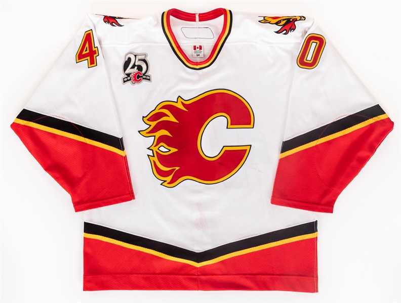 Brandon Prusts 2005-06 Calgary Flames Game-Worn Pre-Season Jersey with LOA - 25th Anniversary Patch!
