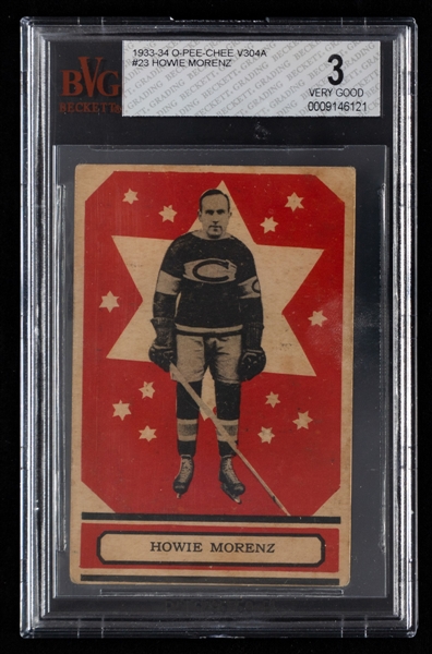 1933-34 O-Pee-Chee V304 Series "A" Hockey Card #23 HOFer Howie Morenz - Graded Beckett 3