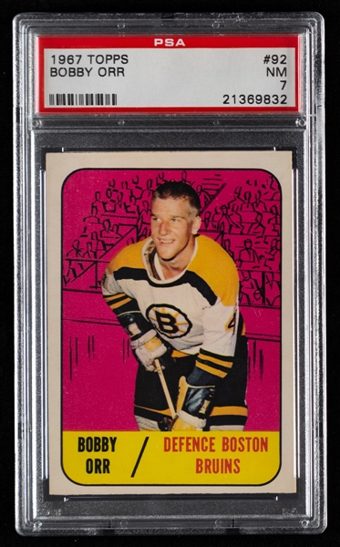 1967-68 Topps Hockey Card #92 HOFer Bobby Orr - Graded PSA 7