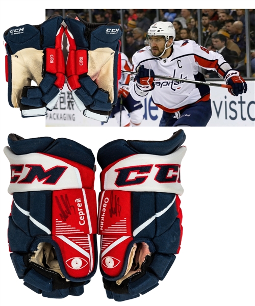 Alexander Ovechkin’s 2017-18 Washington Capitals Signed CCM Pro Game-Used Gloves – Stanley Cup Championship, Conn Smythe Trophy and Maurice Rocket Richard Trophy Season! -Photo-Matched!