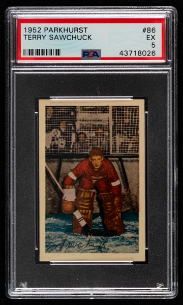 1952-53 Parkhurst Hockey Card #86 HOFer Terry Sawchuk - Graded PSA 5