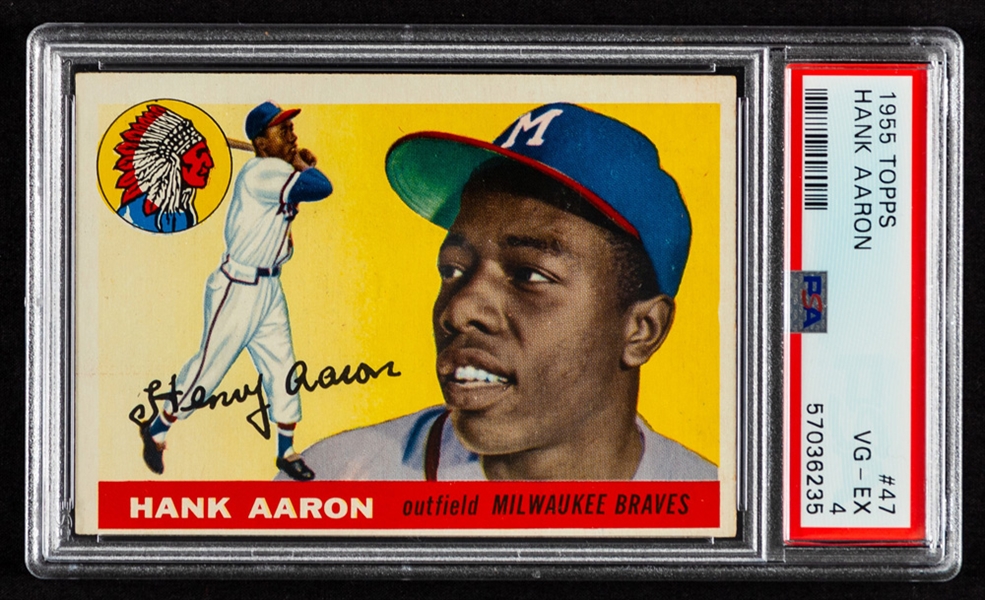 1955 Topps Baseball Card #47 HOFer Hank Aaron - Graded PSA 4