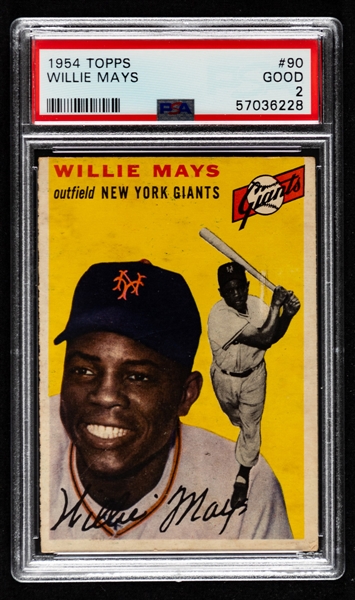 1954 Topps Baseball Card #90 HOFer Willie Mays - Graded PSA 2