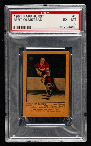 1951-52 Parkhurst Hockey Card #5 HOFer Bert Olmstead Rookie - Graded PSA 6