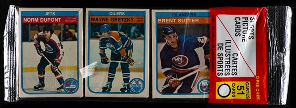 1982-83 O-Pee-Chee Hockey Rack Pack with Hockey Card #106 of Wayne Gretzky Showing on Top