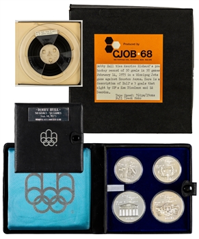 Bobby Hulls 1974-75 WHA Winnipeg Jets Milestone "50 Goals in 50 Games" Presentation Olympic Coin Set and Reel to Reel Audio Tape with LOA 