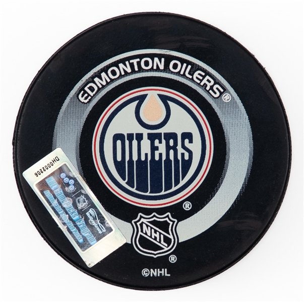 Raffi Torres Edmonton Oilers October 16th 2003 Goal Puck with NHL GamePucks Program/MeiGray COA - Season Goal #2 of 20 / Career Goal #2 