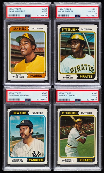 1974 Topps Baseball Complete 660-Card Set with PSA-Graded Cards (7) Inc. #456 Windfield Rookie (MINT 9), #252 Parker Rookie (NM-MT 8) and #100 Stargell (MINT 9)
