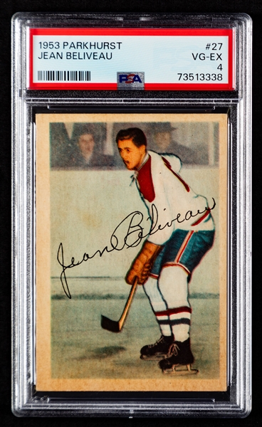1953-54 Parkhurst Hockey Card #27 HOFer Jean Beliveau Rookie - Graded PSA 4