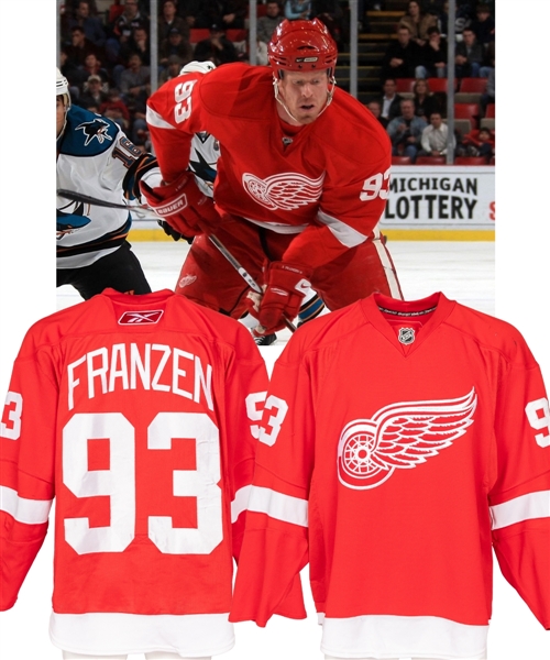 Johan Franzens 2007-08 Detroit Red Wings Game-Worn Jersey with Team COA - Team Repairs! - Photo-Matched!