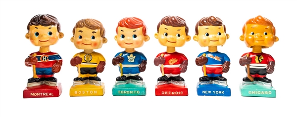 1961-63 "Original Six" Teams Complete Set of 6 Intermediate "High Skates" Nodder / Bobbing Head Dolls 