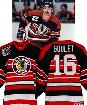 Michel Goulets 1991-92 Chicago Blackhawks "TBTC" Game-Worn Jersey - 75th Anniversary Patch!