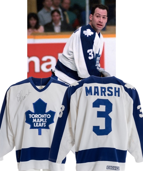 Brad Marshs 1988-89 Toronto Maple Leafs Signed Game-Worn Jersey - Numerous Team Repairs! - Photo-Matched!