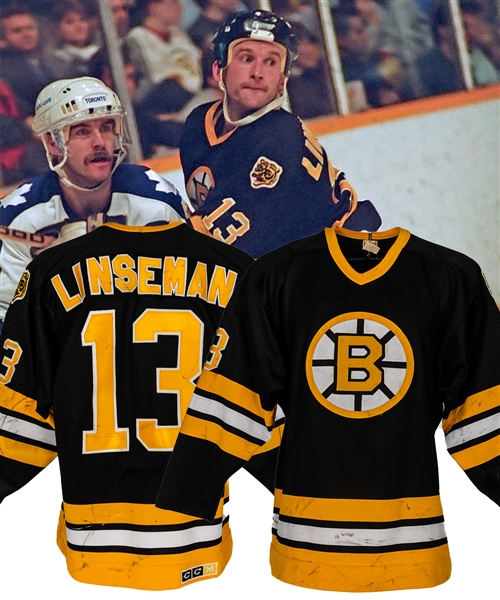 Ken Linsemans 1986-87 Boston Bruins Game-Worn Jersey - Numerous Team Repairs! - Photo-Matched!