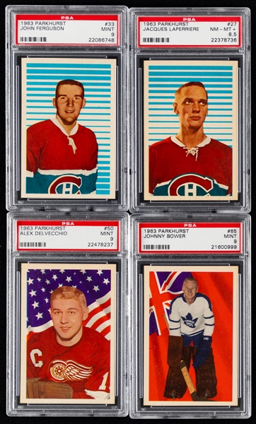 1963-64 Parkhurst Hockey PSA/SGC-Graded Starter Set (28/99) - 26 Cards Graded MINT 9 Including #33 John Ferguson Rookie, #50 HOFer Alex Delvecchio and #65 HOFer Johnny Bower