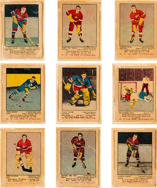 1951-52 Parkhurst Hockey Complete 105-Card Set (Pasted on Scrapbook Pages) Plus 13 Additional Cards