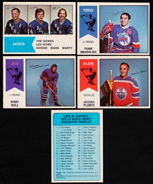 1973-74 WHA Quaker Oats Undetached Complete Set, 1974-75 and 1976-77 O-Pee-Chee WHA Hockey Cards Complete Sets Plus 1975-76 OPC WHA Empty Box