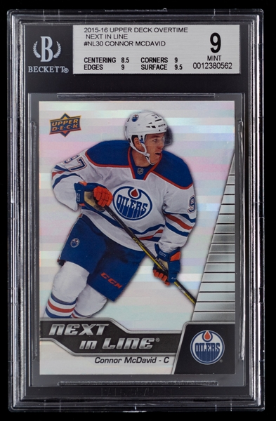 2015-16 Upper Deck Overtime Next in Line Hockey Card #NL30 Connor McDavid Rookie - Graded Beckett 9