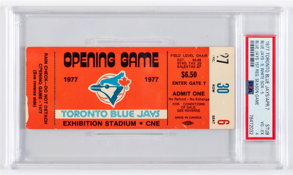 Toronto Blue Jays April 7th 1977 Inaugural Game Ticket Stub - Graded PSA 4