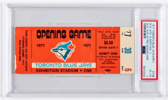 Toronto Blue Jays April 7th 1977 Inaugural Game Ticket Stub - Graded PSA 4