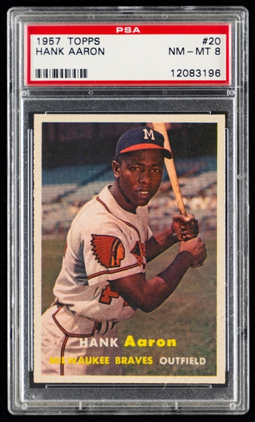 1957 Topps Baseball Card #20 HOFer Hank Aaron - Graded PSA 8